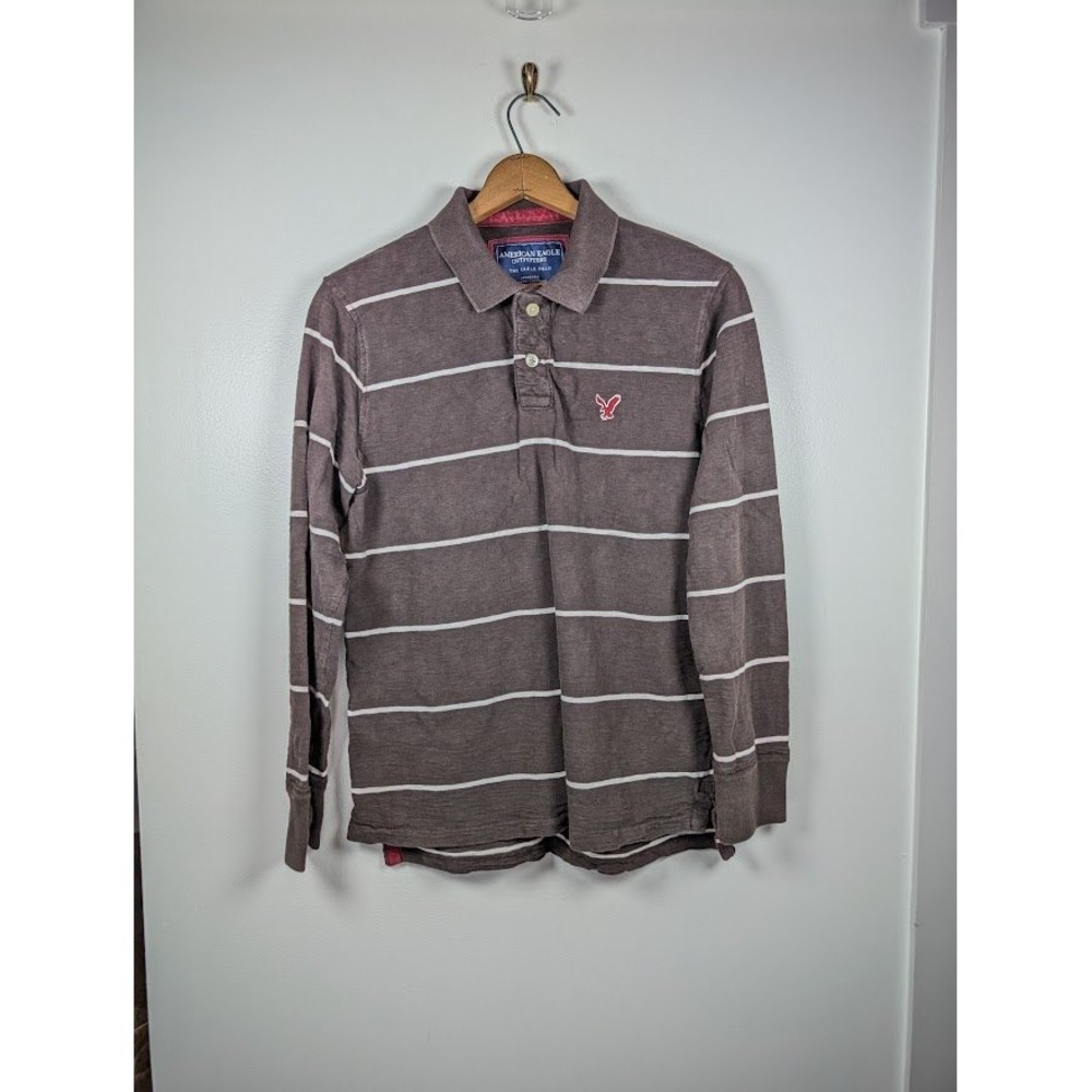 Y2K American Eagle Rugby Shirt Size Large Polo Stripe Logo Preppy Vintage Heavy